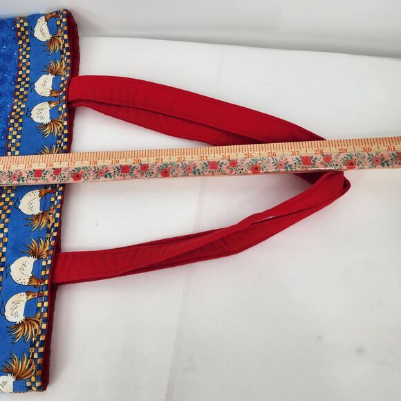 Handmade Chicken Hens Blue Red Large Tote Bag - Picture 12 of 12